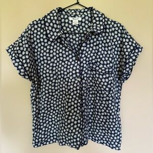 Navy Blue Floral Button-Up Shirt